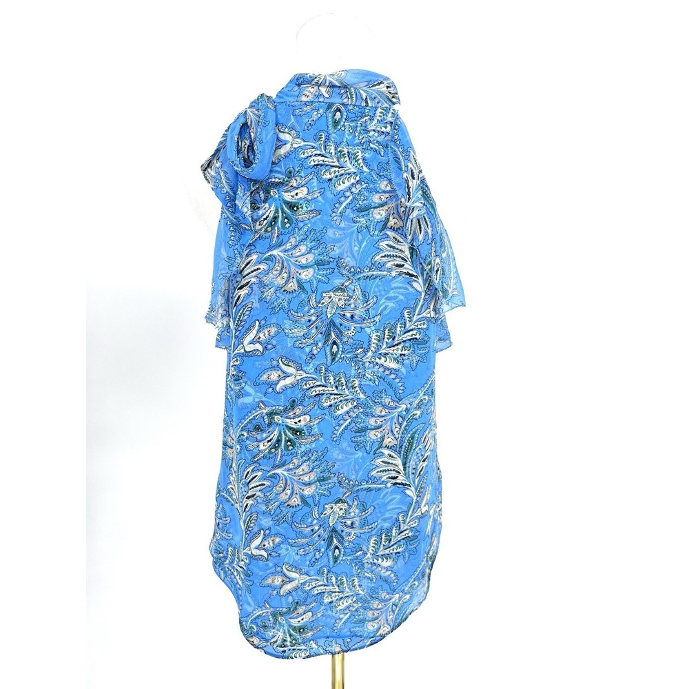 Veronica Beard Blue Silk Floral Dali Top Size 6 Ruffle Boho Chic Feminine - Picture 3 of 14